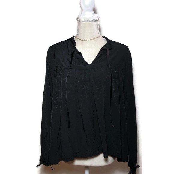Zara Tops Black Peasant Top w/ Velvet Trim Detail - Picture 4 of 11